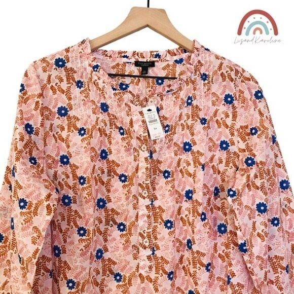 New! Talbots Pintuck Voile Floral Peasant Top Blouse Petite - Picture 4 of 11